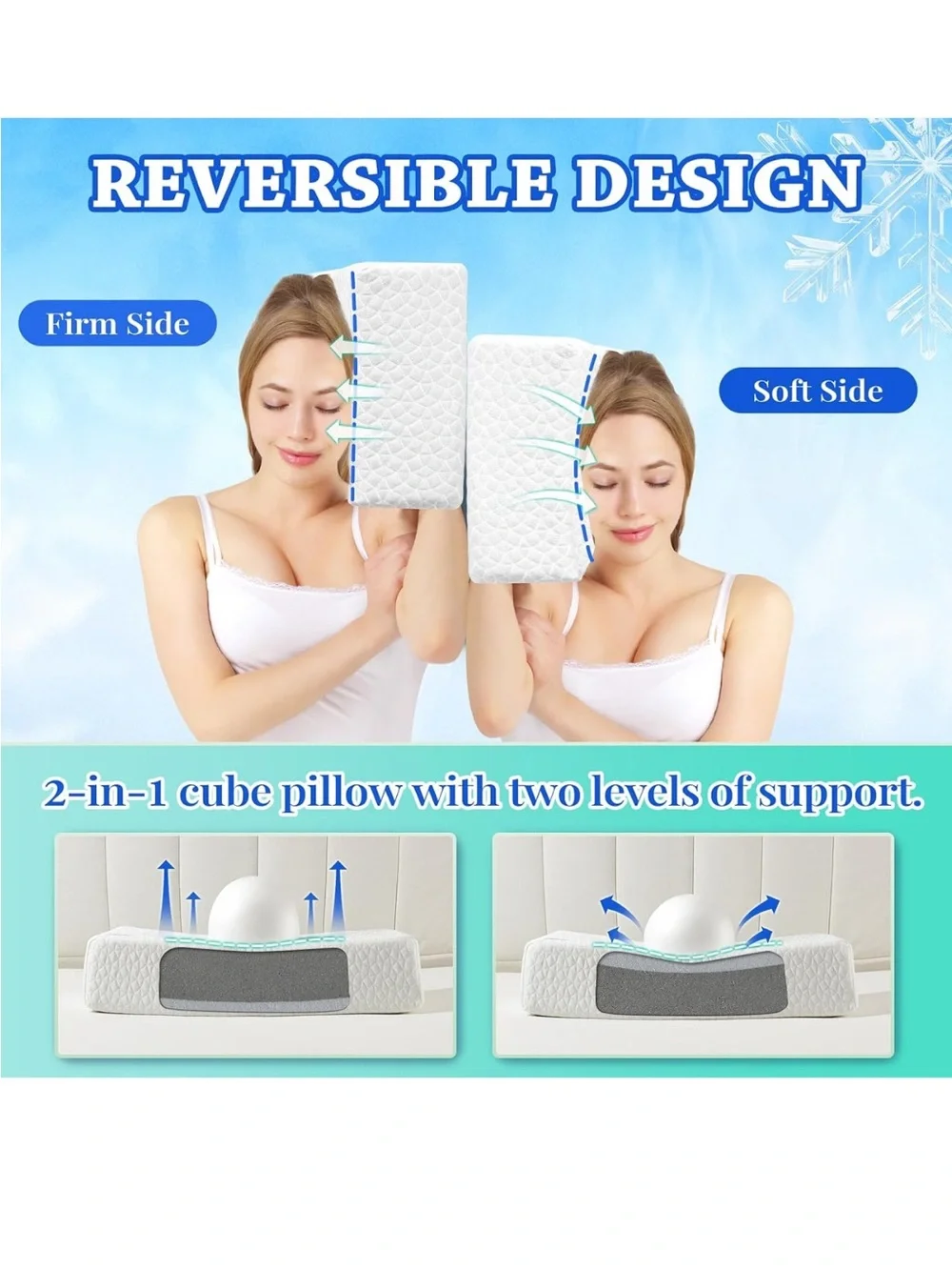 HARBOREST Ice Cube Cooling Pillow for Side Sleepers Memory Foam Side Sleeper